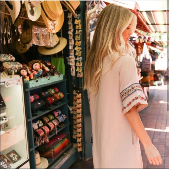 NEW Tan Tunic Dress with Embroidered Details - Picture 3 of 3